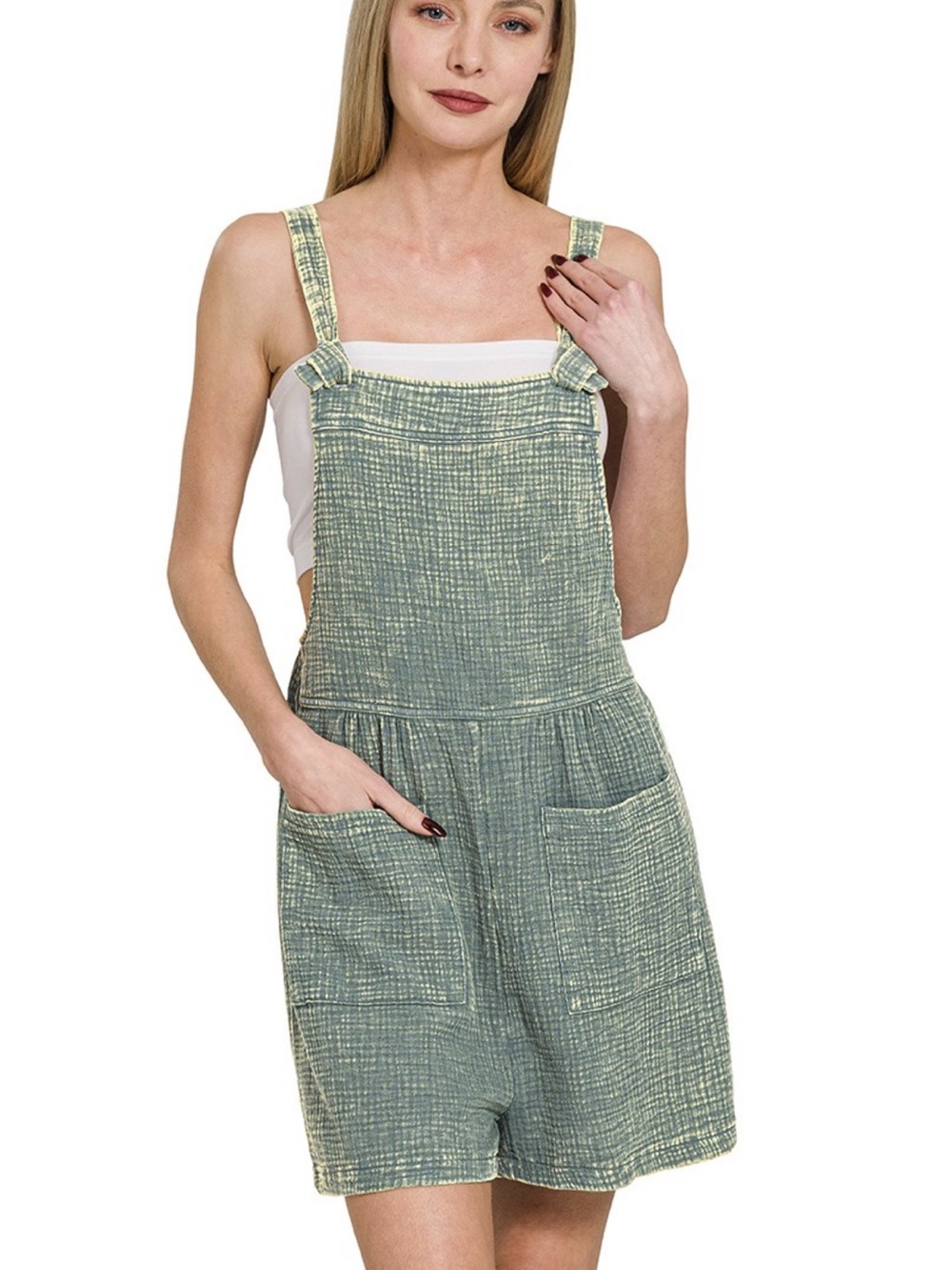 Zenana Outfitters Ash Jade Gauze Acid Wash Romper Size Small NWOT
